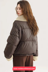 Loose Lapel Collar Parkas Coat Jacket