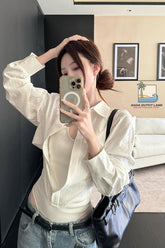 Long Sleeve Striped Blouse Sexy Slim Bodysuit