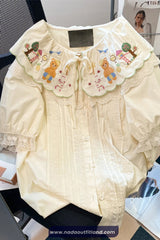 Puff Sleeve Cute Doll Collar Embroidered Lace Blouse Shirt