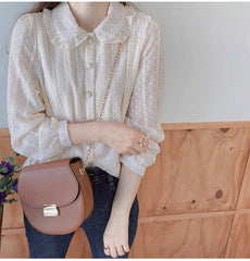 Long Sleeve Doll Collar Retro Chiffon Blouse Shirt