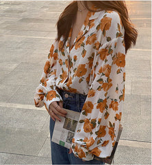 Yellow Roses Printed Blouse Shirt