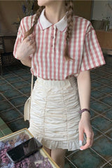 Kawaii Cute Pink Plaid Shirt