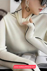 Long Sleeve Elegant Striped Turtleneck Slim Sweater