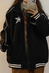 Star Letter Embroidery Stand Neck Retro Jacket