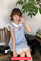 Sweet Peter Pan Collar Plaid Pattern Mini Dress