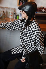 Long Sleeve Checkered Pattern Casual Blouse Shirt