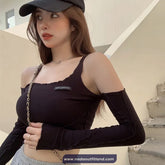 Long Sleeve Sexy Off Shoulder Cropped Slim Shirt
