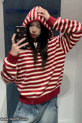Vintage Striped Hooded Knitted Sweater