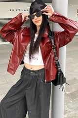 Red Leather Lapel Jacket �Bold Statement Outerwear for Modern Style