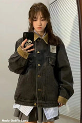 Long Sleeve Corduroy Patchwork Retro Denim Jacket