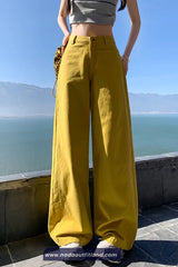High Waist Loose Wide Leg Casual Yellow Jeans Pants