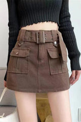 High Waist Cargo Pockets Mini Skirts