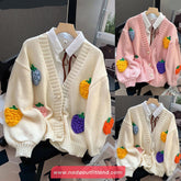 Cute Chunky Fruits Pattern V-Neck Cardigan Sweater