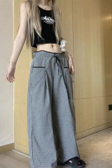High Waist Loose Sweet Ruffles Plaid Pants