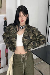 Long Sleeve Camouflage Pattern Sexy Cropped Jacket