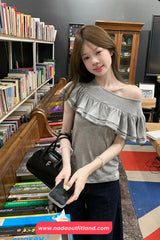 Short Sleeve Sexy Skew Collar Shirt