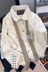 Long Sleeve Argyle Pattern Tie Corduroy Shirts