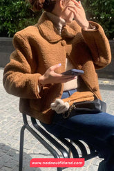 Lapel Collar Vintage Lamb Wool Fluffy Cropped Jacket