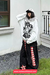 Loose Wide Leg Hip Hop Plaid Patchwork Black Jeans Pants