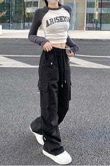 High Waist Wide Leg Cargo Pockets Pants