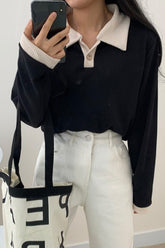 Long Sleeve Turn Down Collar Hit Color Shirt