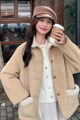 Long Sleeve Vintage Faux Lamb Suede Coat Jacket