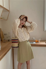 Long Sleeve Flower Pattern Chiffon Transparent Shirt