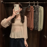 Long Lantern Sleeve Square Collar Blouse Shirts