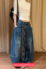 High Waist Loose Wide Leg Blue Jeans Pants