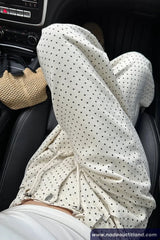 High Waist Dots Pattern White Jeans Pants