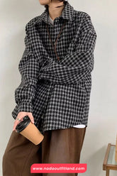 Long Sleeve Turn Down Collar Classic Plaid Blouse Shirt