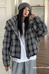 Plaid Pattern Thickening Padded Winter Coat Jacket