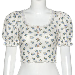 U-Neck Florals Pattern Slim Shirt