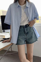 Short Sleeve Basic Button Blouse Shirts