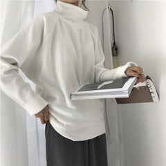 Long Sleeve Loose Solid Turtleneck Shirt
