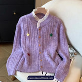 Long Sleeve Cute Daisy Retro Knitted Cardigan Sweater