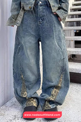 Loose Leopard Patchwork Wide Leg Jeans Pants