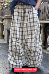 Loose Oversize Plaid Pattern Wide Leg Pants