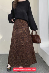 High Waist Vintage Leopard Pattern Elegant Office Skirts