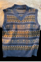V-Neck Retro Style Pattern Sleeveless Vest Sweater
