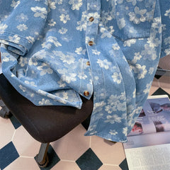 Retro Floral Printed Denim Shirts