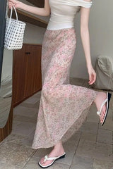 High Waist Pink Floral Long Mermaid Skirts