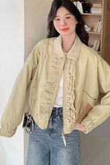 Long Sleeve Sweet Ruffled Cargo Jacket