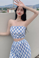 2 Piece Plaid Pattern Casual Sets