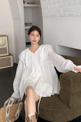 Loose Sun Proof Transparent Ruffled Blouse Shirt