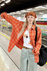Retro Orange Plaid Blouse �Cozy Vintage Fall Outfit