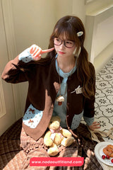 Long Sleeve Cute Bow Dots Pattern Pocket Cardigan Sweater