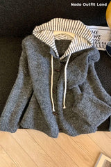Vintage Hooded Striped Woolen Cardigan Sweater
