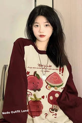 Long Sleeve Cute Mushroom Watermelon Casual Shirts