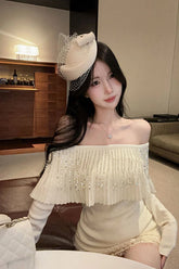 Sexy Off Shoulder Sequins Knitted Elegant Sweater
